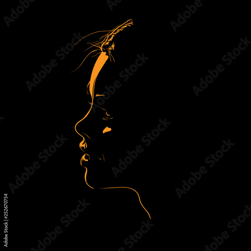 Beauty Woman Face silhouette in contrast backlight. Illustration.