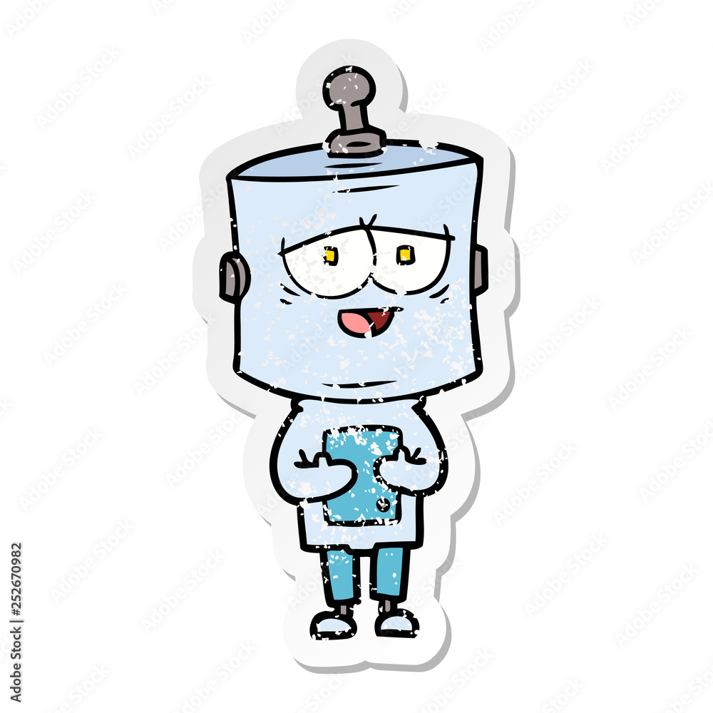 distressed sticker of a cartoon robot distressed sticker of a cartoon robot