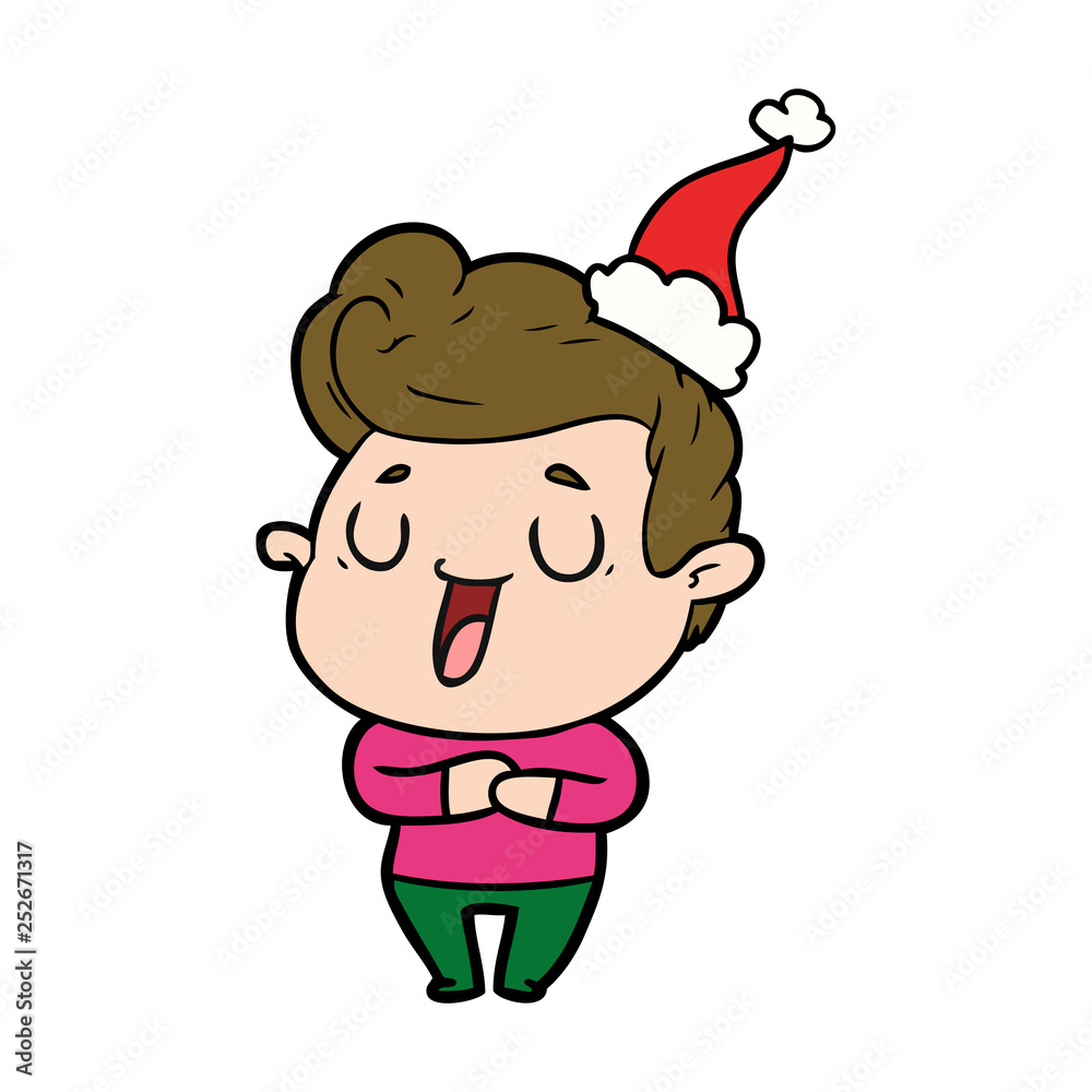 happy line drawing of a man wearing santa hat