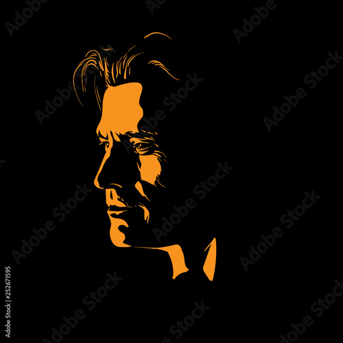 Man portrait silhouette in backlight. Vector. Graphic.