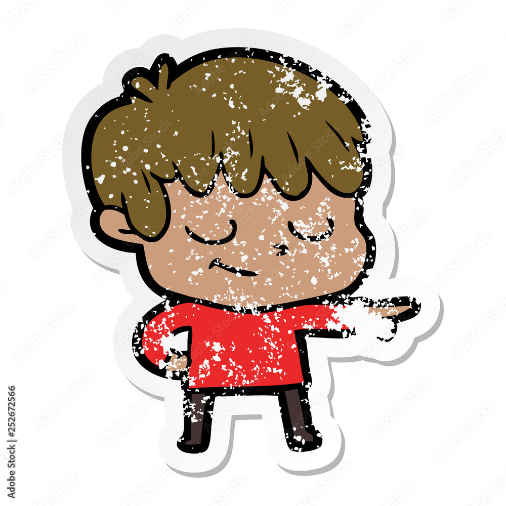 distressed sticker of a cartoon happy boy distressed sticker of a cartoon happy boy