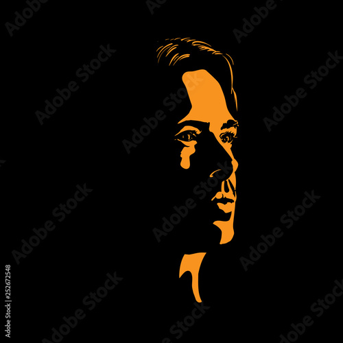 Man contrast portrait. Silhouette in backlight. Vector.