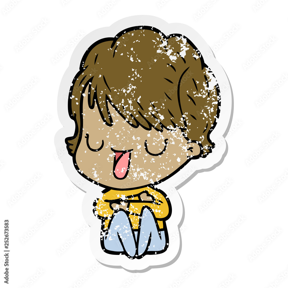 distressed sticker of a cartoon woman talking distressed sticker of a cartoon woman talking