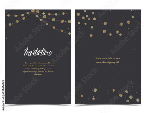 Vector illustration of light cords on a dark background. String Lights. Cheerful party and celebration