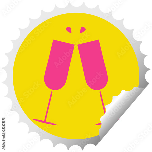 circular peeling sticker cartoon clinking champagne flutes