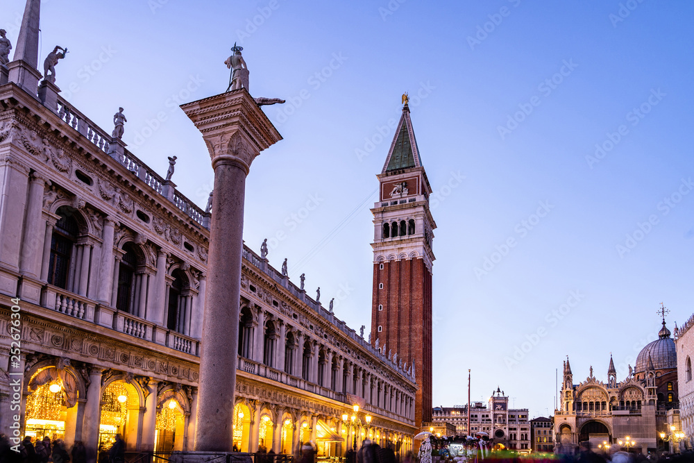 Long exposure late evening view of Piazza San Marco church square in Venice (Venezia) Italy.