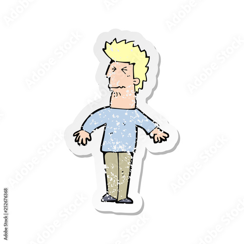 retro distressed sticker of a cartoon stressed man