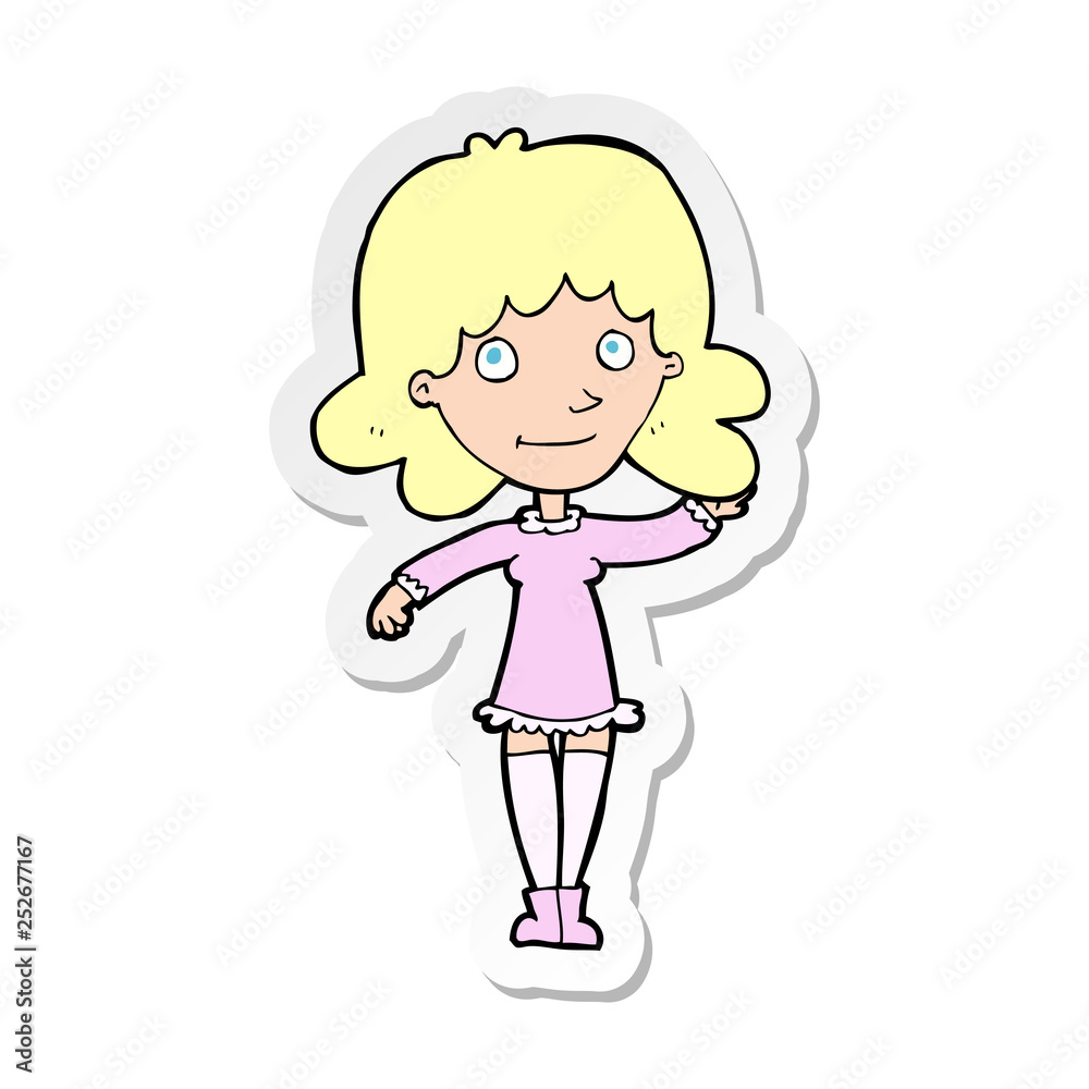 sticker of a cartoon friendly woman waving sticker of a cartoon friendly woman waving