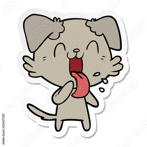sticker of a cartoon panting dog