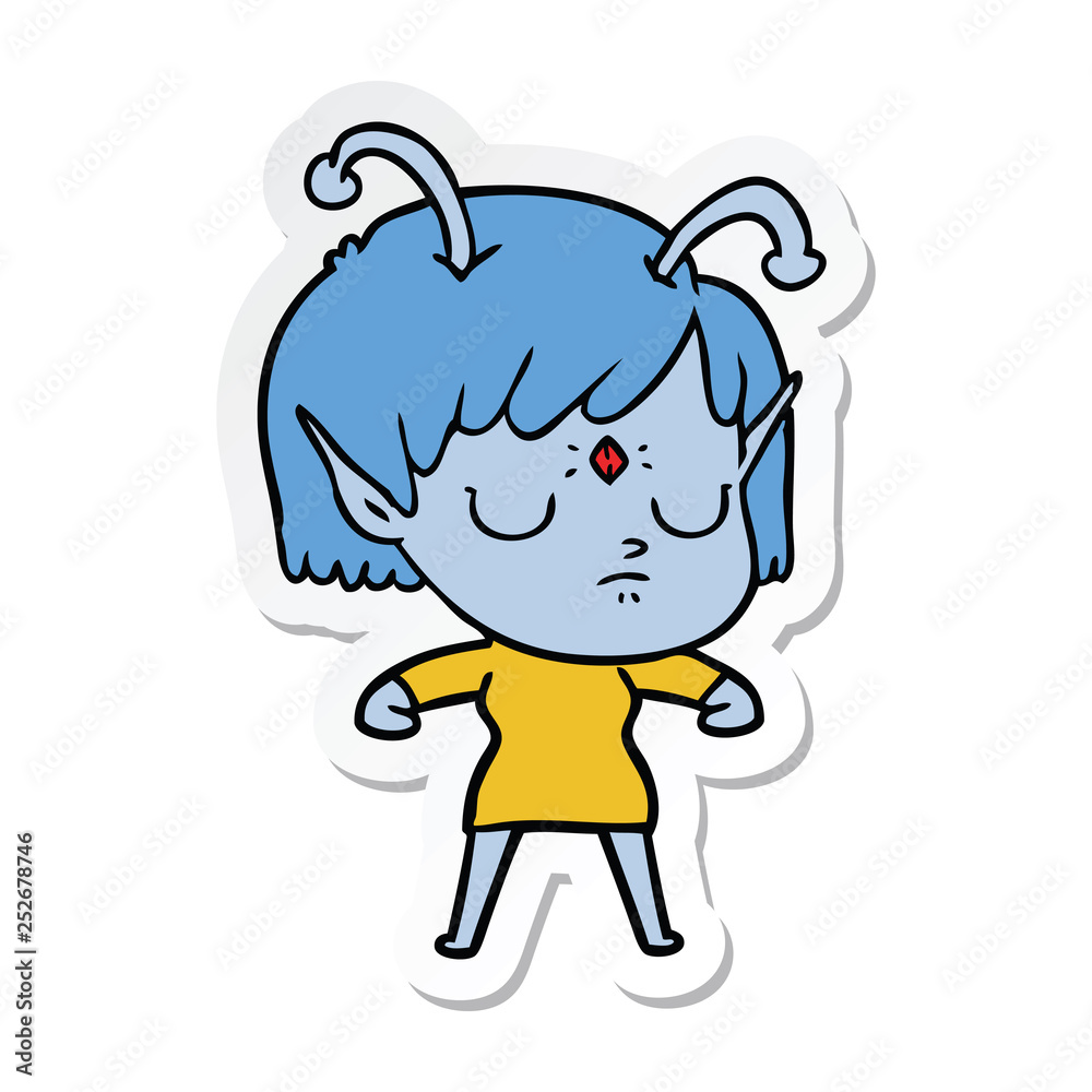 sticker of a cartoon alien girl sticker of a cartoon alien girl
