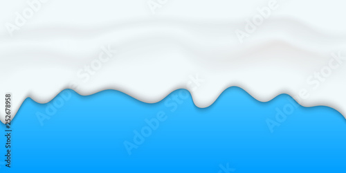 Creative vector illustration of yogurt creamy liquid drips, cream melt milk splash flowing seamless wide background with transparent. Art design sweet dessert flow layers. Abstract concept element