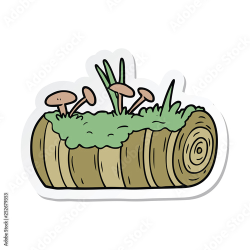 sticker of a cartoon old log with mushrooms