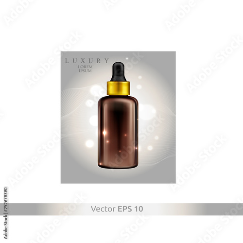 Bottle of dropper with liquid - stylish vector poster of bottle for cosmetic oil. Vector illustration, beauty and health