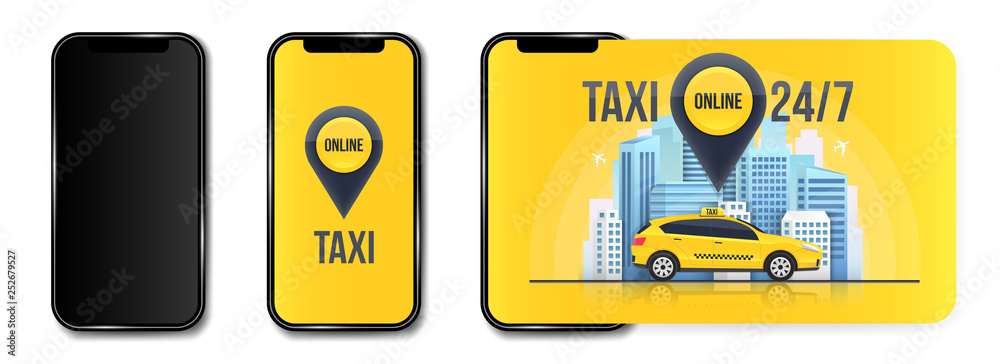Creative vector illustration of taxi online service banner, urban city skyscrapers isolated on transparent background. Art design mobile app template. Abstract concept graphic element Creative vector illustration of taxi online service banner, urban city skyscrapers isolated on transparent background. Art design mobile app template. Abstract concept graphic element