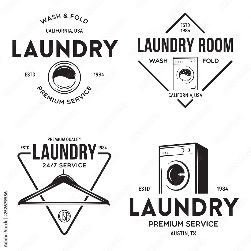 Set of labels or logos for laundry service. Vector emblems and design