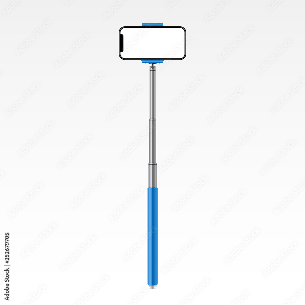 Creative vector illustration of monopod selfie stick with phone, smartphone isolated on transparent background. Art design template. Abstract concept graphic element Creative vector illustration of monopod selfie stick with phone, smartphone isolated on transparent background. Art design template. Abstract concept graphic element