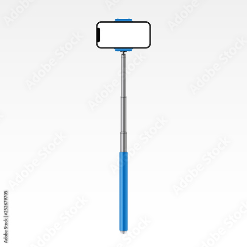 Creative vector illustration of monopod selfie stick with phone, smartphone isolated on transparent background. Art design template. Abstract concept graphic element