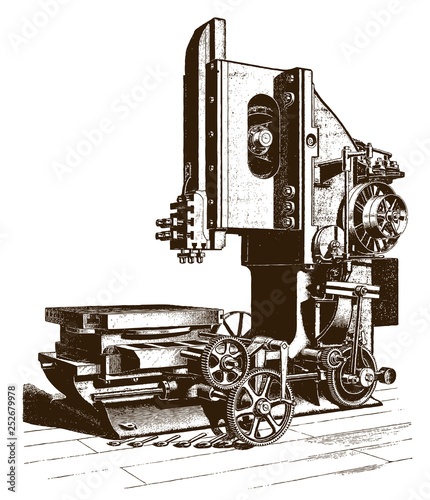 Antique slotting machine, after engraving or etching from 19th century