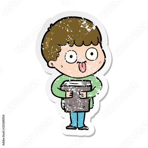 distressed sticker of a cartoon man staring