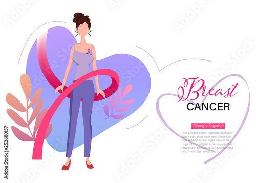 Breast cancer day international Landing Page Template.Women with ribbon People Characters for ui, web, mobile app, poster and banner.