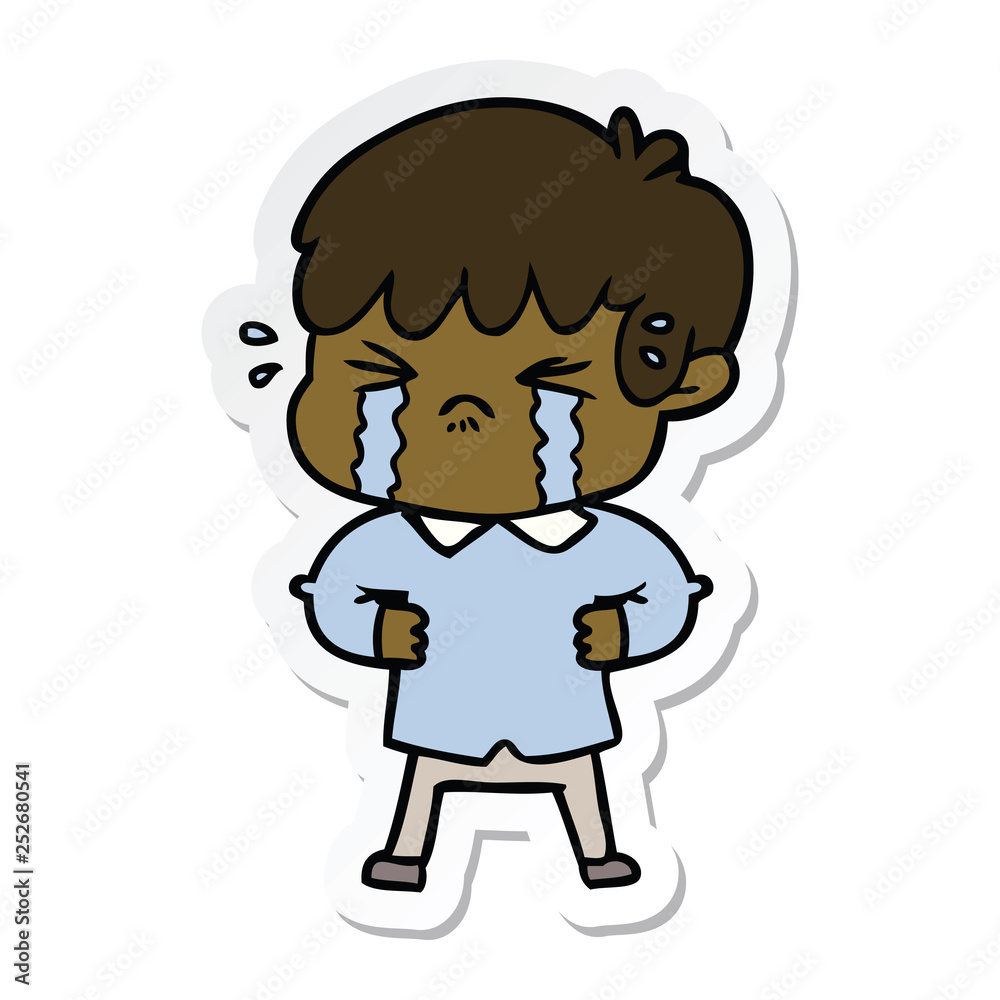 sticker of a crying boy cartoon
