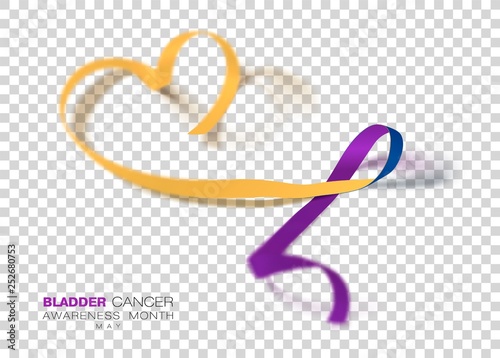 Bladder Cancer Awareness Month. Marigold And Blue And Purple Color Ribbon Isolated On Transparent Background. Vector Design Template For Poster.