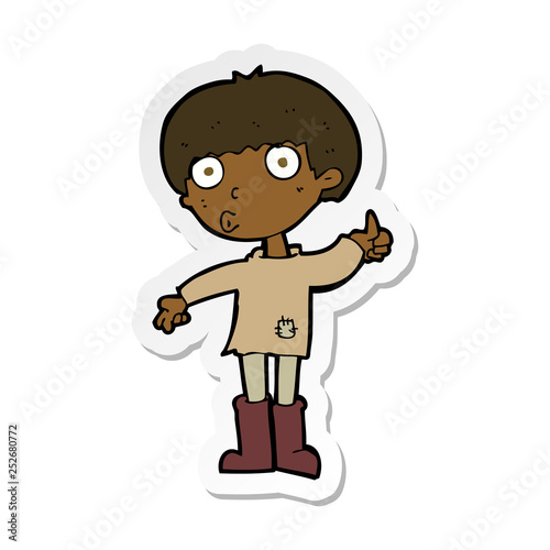 sticker of a cartoon boy asking question