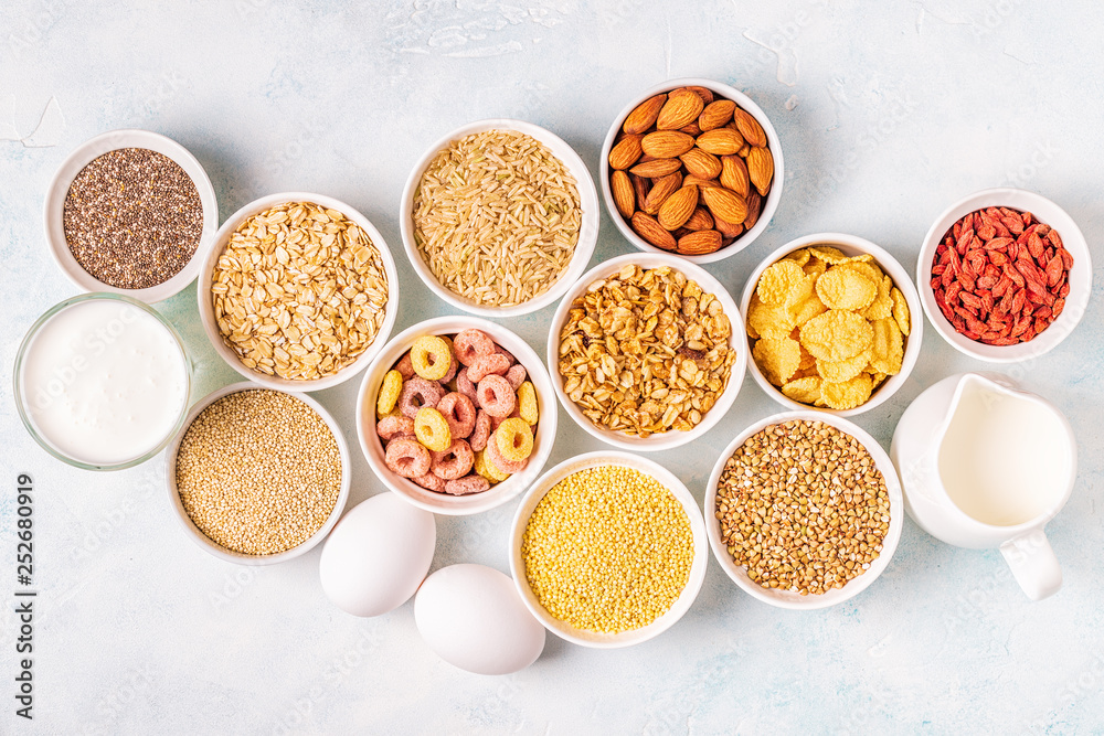 Ingredients for healthy breakfast, top view. Ingredients for healthy breakfast, top view.