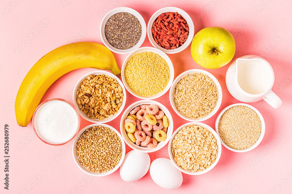 Ingredients for healthy breakfast, top view. Ingredients for healthy breakfast, top view.
