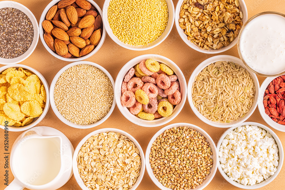 Ingredients for healthy breakfast, top view. Ingredients for healthy breakfast, top view.