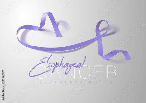 Esophageal Cancer Awareness Calligraphy Poster Design. Realistic Periwinkle Ribbon. April is Cancer Awareness Month. Vector