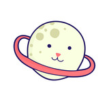 Planet - cat head, japanese style, kawaii illustration