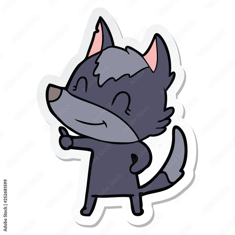sticker of a friendly cartoon wolf