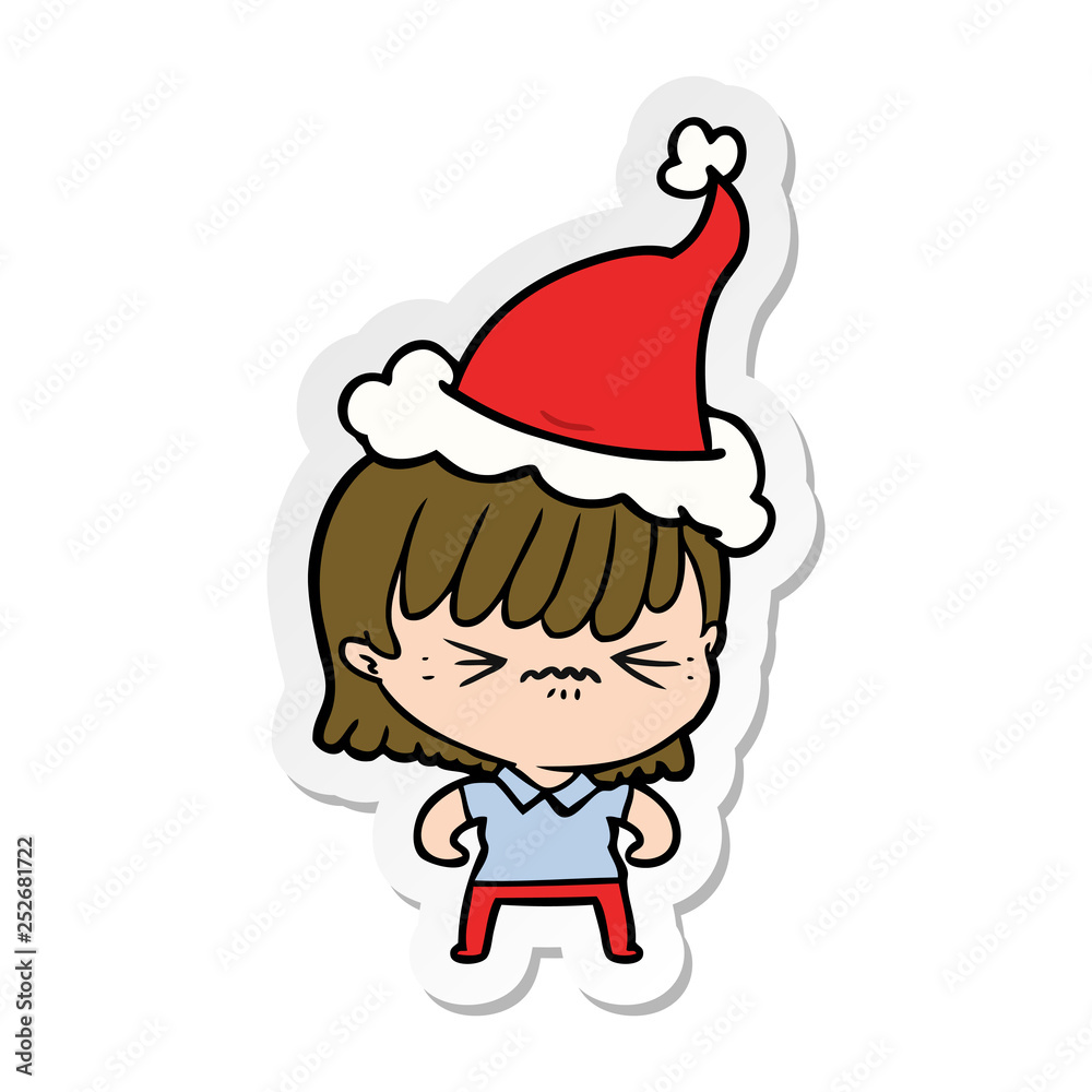 annoyed sticker cartoon of a girl wearing santa hat annoyed sticker cartoon of a girl wearing santa hat