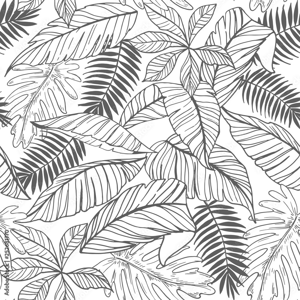 Fototapeta Seamless pattern with tropical leaves. Vector illustration