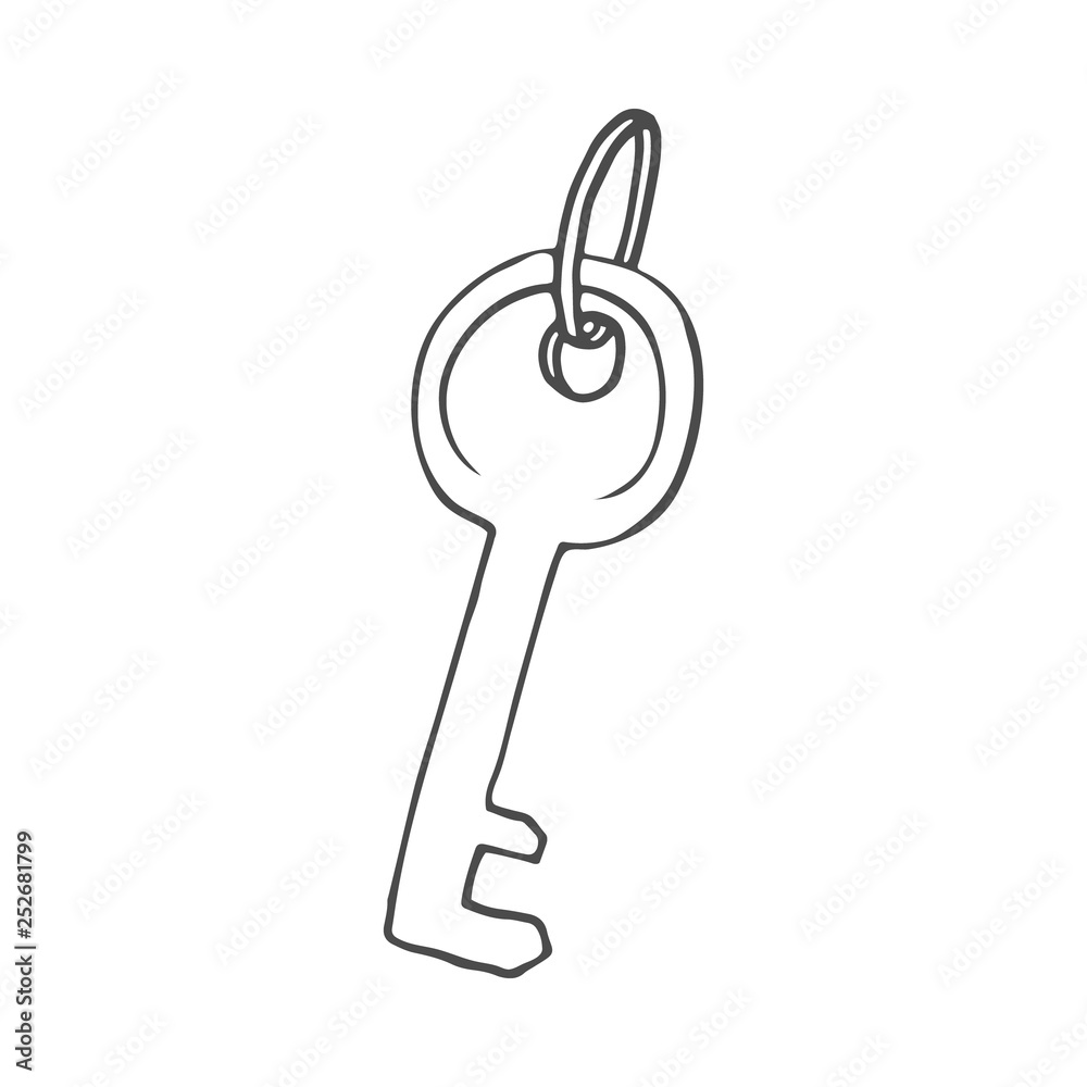 Freehand drawn black and white cartoon key. Vector illustration isolated on white background. Freehand drawn black and white cartoon key. Vector illustration isolated on white background.