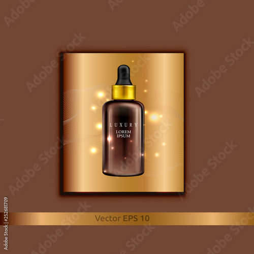 Vector bottle layout for oil or cream, beauty and health. Dropper bottle with liquid