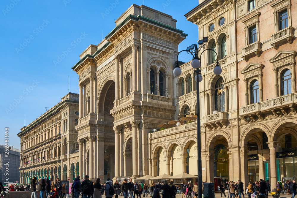 Exterior of Vittorio Emanuele Galery, Milan, Italy