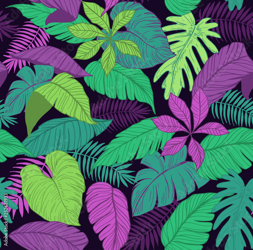 Seamless pattern with tropical leaves. Vector illustration