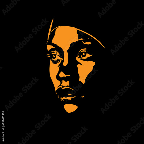 African Woman face. Portrait silhouette in contrast backlight. Vector. Illustration.