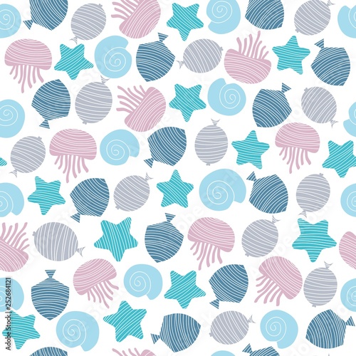 Cute fish. Kids background. Seamless pattern for fabric.