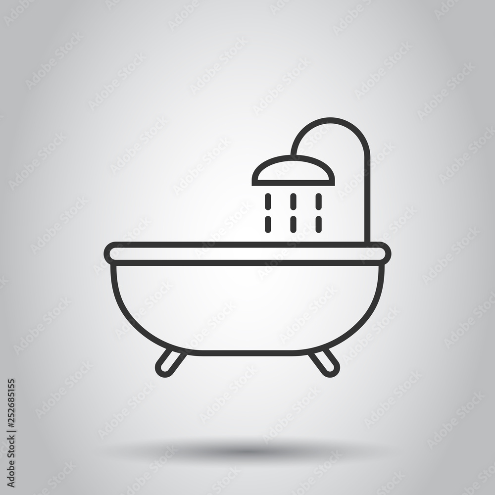 Bath shower icon in flat style. Bathroom hygiene vector illustration on white background. Bath spa business concept. Bath shower icon in flat style. Bathroom hygiene vector illustration on white background. Bath spa business concept.