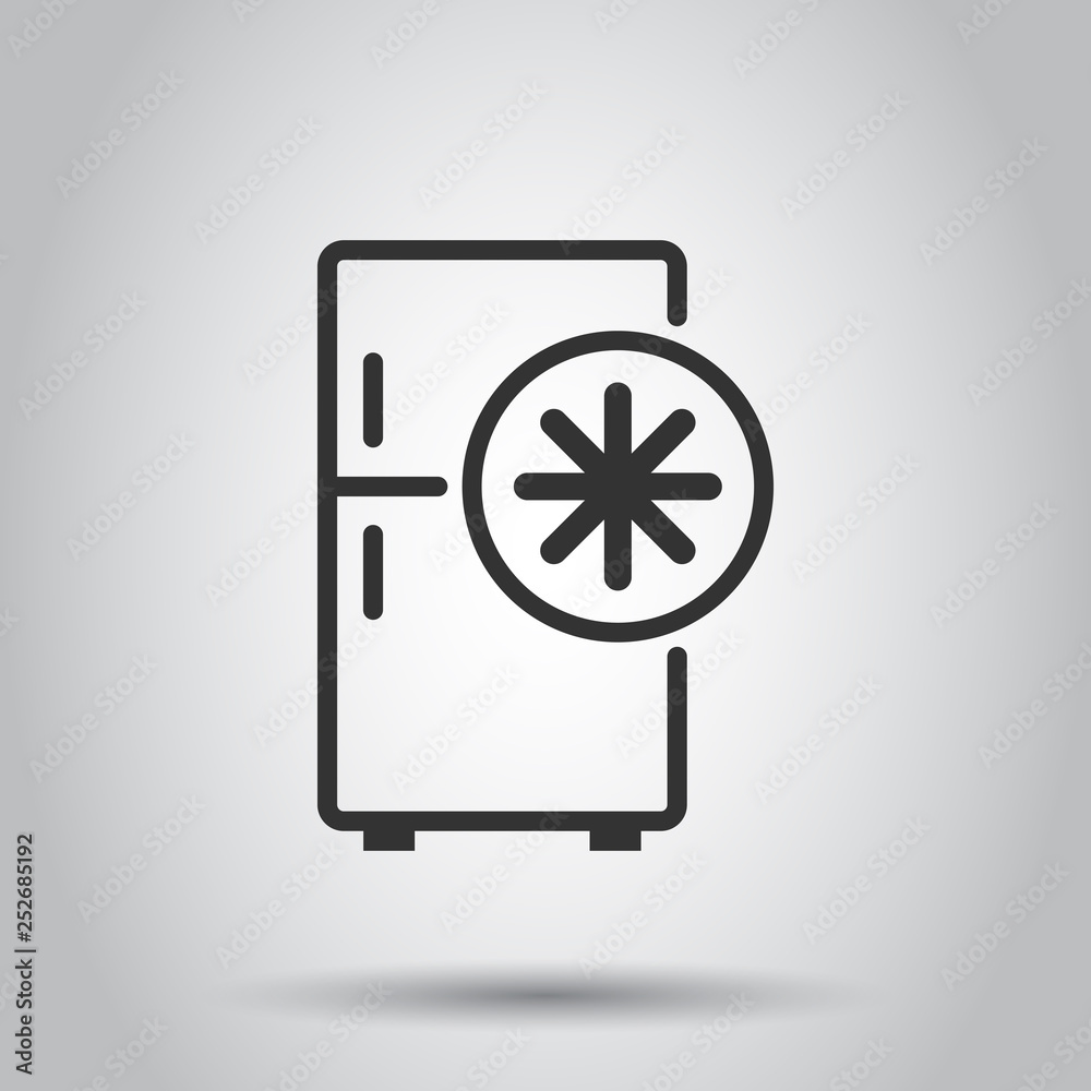Fridge refrigerator icon in flat style. Freezer container vector illustration on white background. Fridge business concept. Fridge refrigerator icon in flat style. Freezer container vector illustration on white background. Fridge business concept.