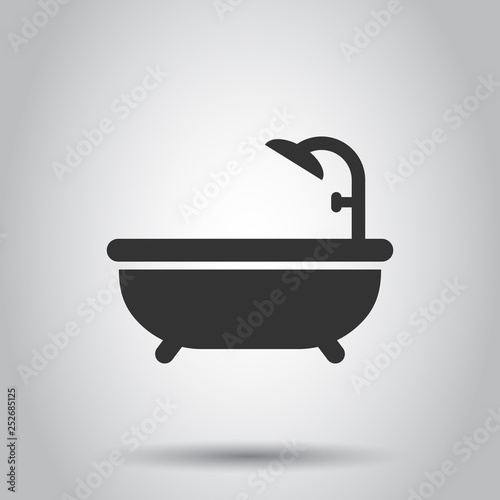 Bath shower icon in flat style. Bathroom hygiene vector illustration on white background. Bath spa business concept.