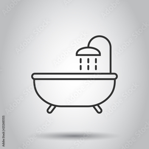 Bath shower icon in flat style. Bathroom hygiene vector illustration on white background. Bath spa business concept.