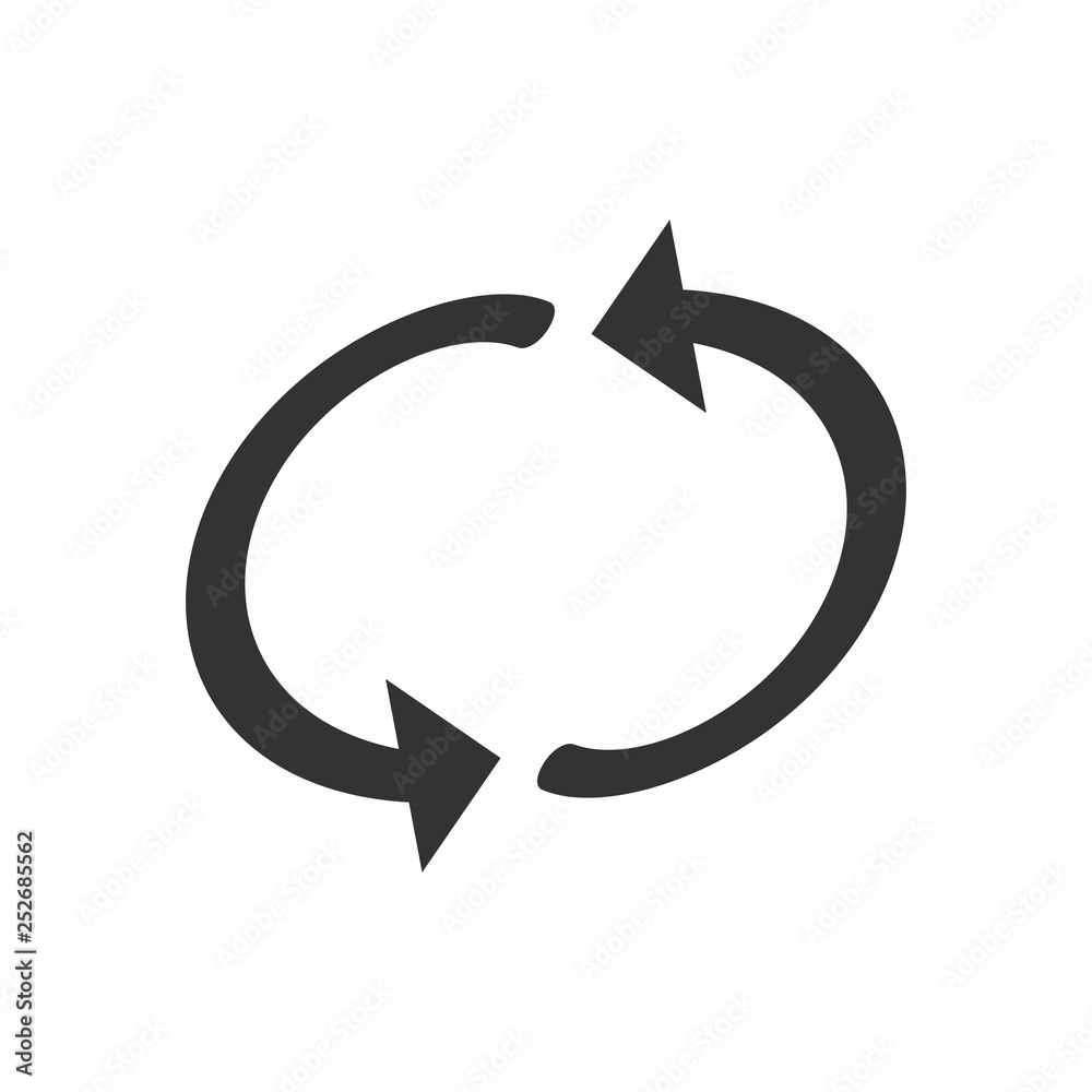 Arrow rotation icon in flat style. Sync action vector illustration on white isolated background. Refresh button business concept. Arrow rotation icon in flat style. Sync action vector illustration on white isolated background. Refresh button business concept.