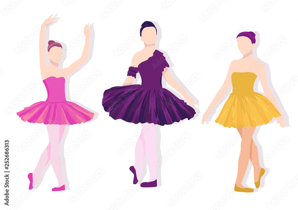Poses of ballet set. Colorful illustration with girls dancing Poses of ballet set. Colorful illustration with girls dancing