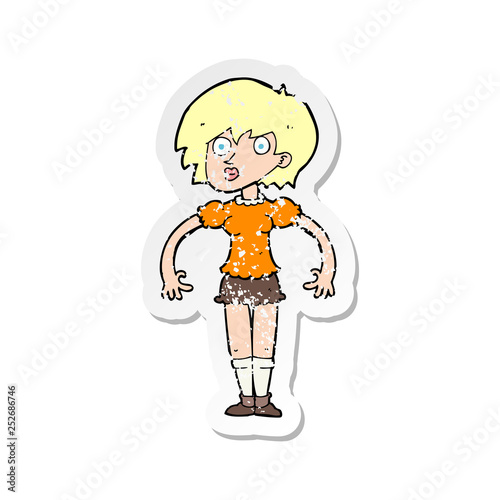 retro distressed sticker of a cartoon suprised woman