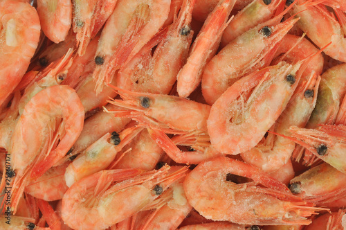 Frozen cooked prawns.