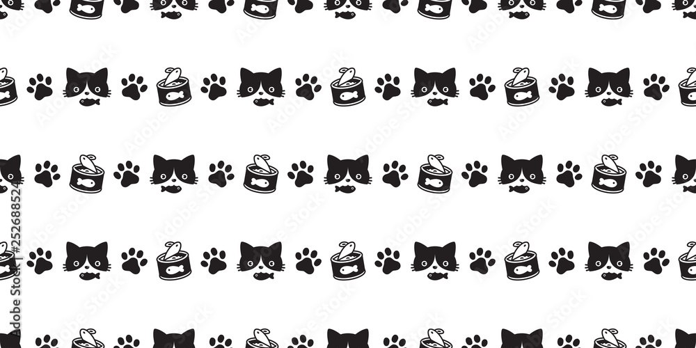 cat seamless pattern vector paw kitten food calico fish repeat wallpaper scarf isolated cartoon tile background doodle illustration